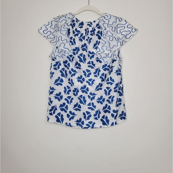 Rebecca Taylor Perla Printed Ruffled Silk Top In Snow Combo S - Picture 4 of 9